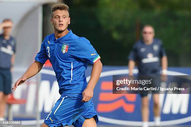 Federico Dimarco of Italy U 18 looks on during the international friendly match between Italy U18 and England U18 on September 24, 2014 in Caorle,...