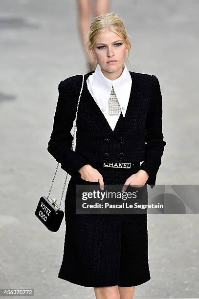 Model walks the runway during the Chanel show as part of the Paris Fashion Week Womenswear Spring/Summer 2015 on September 30, 2014 in Paris, France.