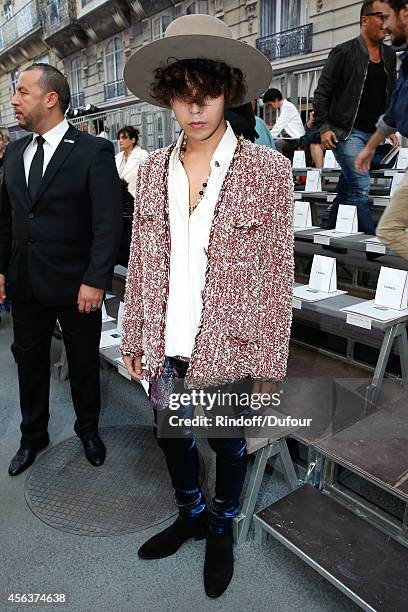 Singer G-Dragon attends the Chanel show as part of the Paris Fashion Week Womenswear Spring/Summer 2015 on September 30, 2014 in Paris, France.