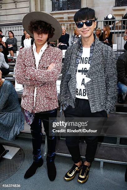 Singer G-Dragon and blogger Han Huo Huo attend the Chanel show as part of the Paris Fashion Week Womenswear Spring/Summer 2015 on September 30, 2014...