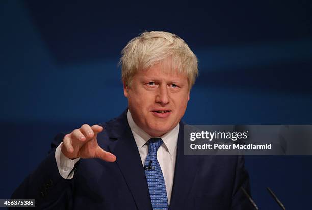 Mayor of London Boris Johnson addresses the Conservative party conference on September 30, 2014 in Birmingham, England. The third day of conference...