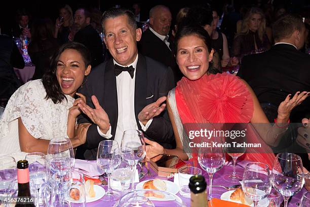 Rosario Dawson, Stefano Tonchi and Goga Ashkenazi attend the amfAR Milano 2014 - Gala Dinner and Auction as part of Milan Fashion Week Womenswear...