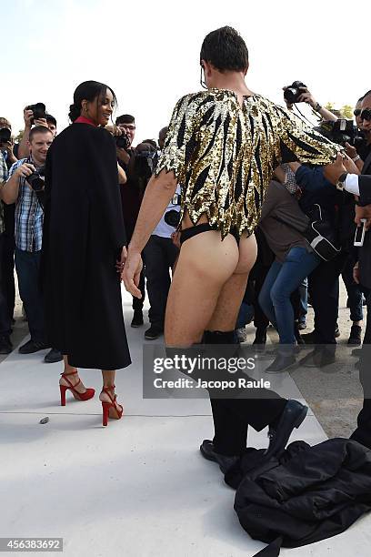 Ukrainian journalist/prankster Vitalii Sediuk targets Singer Ciara with his latest celebrity prank as she arrives at Valentino Fashion Show during...