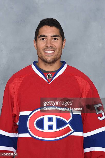 Francis Bouillon of the Montreal Canadiens poses for his official headshot for the 2014-2015 season on September 18, 2014 at the Bell Sports Complex...