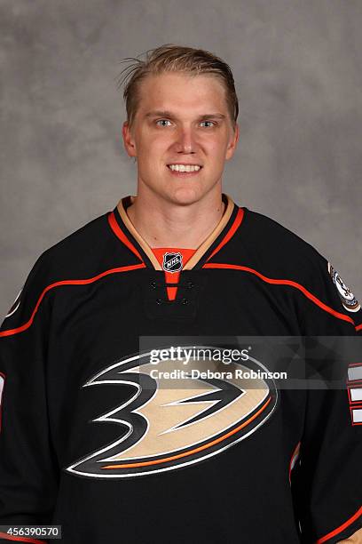 Jakob Silfverberg of the Anaheim Ducks poses for his official headshot for the 2014-2015 season on September 18, 2014 at the Honda Center in Anaheim,...