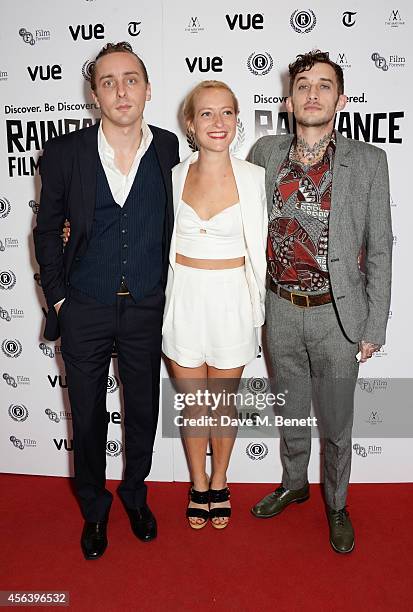 Evan Louison, Remy Bennett and Pauly Lingerfelt attend the International Premiere of "Buttercup Bill" at the Vue Piccadilly on September 30, 2014 in...