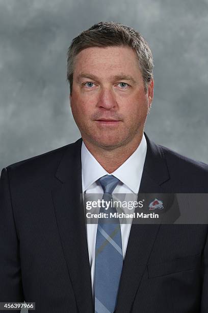 Patrick Roy Head Coach of the Colorado Avalanche poses for his official headshot for the 2014-2015 NHL season on September 18, 2014 in Denver,...