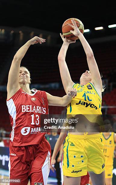 Rachel Jarry of Australia in action against Tatyana Troina of Belarus during the 2014 FIBA World Championship For Women Group C basketball match...