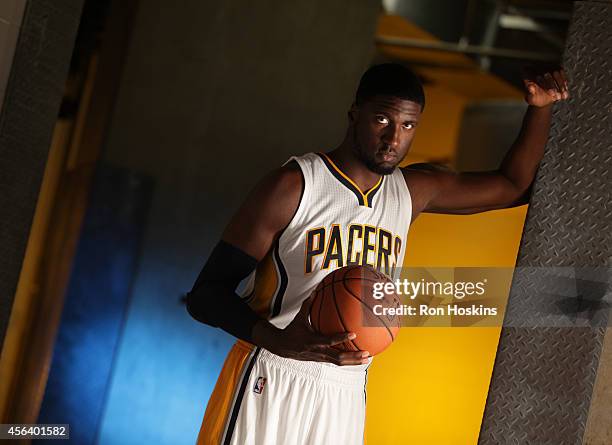 Roy Hibbert of the Indiana Pacers during the Pacers media day at Bankers Life Fieldhouse on September 29, 2014 in Indianapolis, Indiana. NOTE TO...