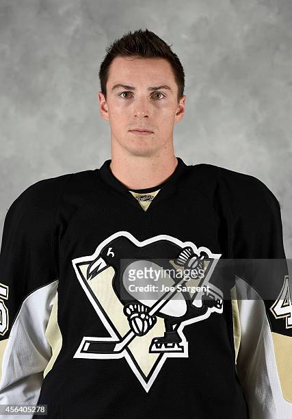 Adam Payerl of the Pittsburgh Penguins poses for his official headshot for the 2014-2015 season on September 18, 2014 at the Consol Energy Center in...