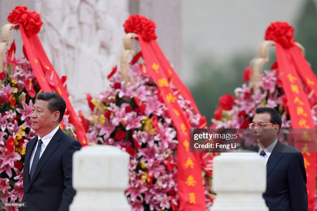 Chinese Leaders Lay Floral Baskets To The Monument To The People's Heroes