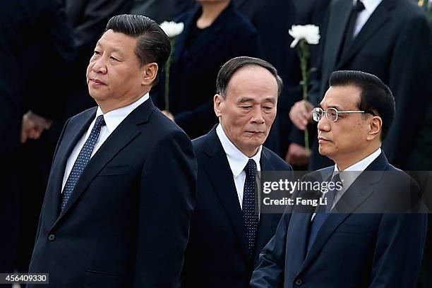 Chinese President Xi Jinping , Premier Li Keqiang and Secretary of the Central Commission for Discipline Inspection Wang Qishan arrive the Monument...