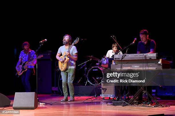 Roger Dabbs, Matthew Pelham, Rollum Haas, and Mark Bond of The Features perform onstage during Day 4 of the IEBA 2014 Conference on September 30,...