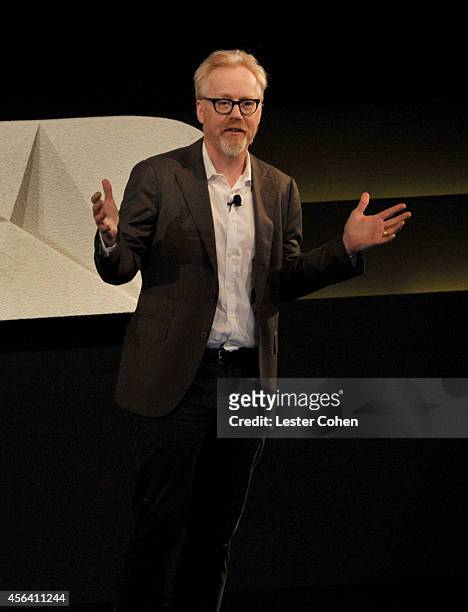 Personality Adam Savage speaks onstage at the WIRED by Design retreat at Skywalker Sound on September 30, 2014 in Marin County, California.