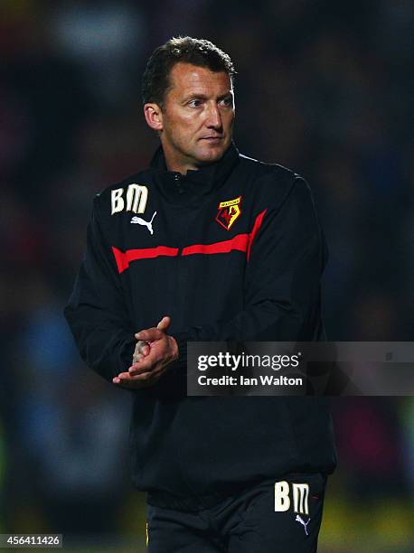 New Billy McKinlay manager of Watford looks on after the Sky Bet Championship match between Watford and Brentford at Vicarage Road on September 30,...