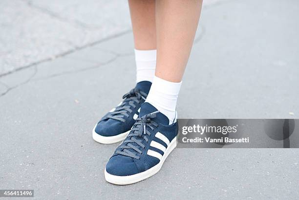 Veronica Ehni poses wearing Adidas shoes on September 30, 2014 in Paris, France.
