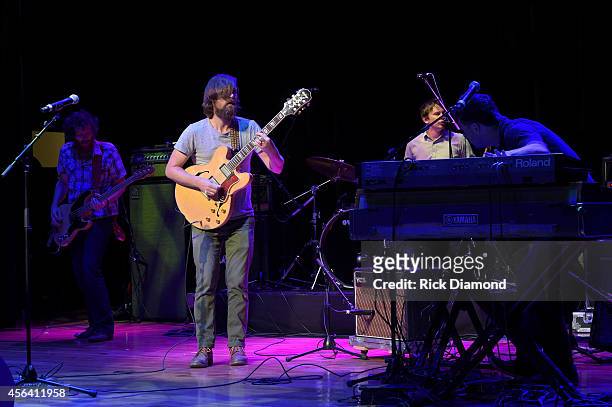 Roger Dabbs, Matthew Pelham, Rollum Haas, and Mark Bond of The Features perform onstage during Day 4 of the IEBA 2014 Conference on September 30,...