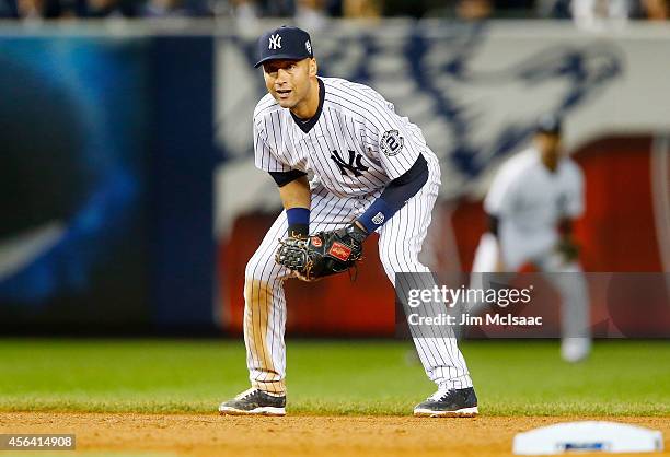 Derek Jeter of the New York Yankees in action against the Baltimore Orioles at Yankee Stadium on Thursday, September 25, 2014 in the Bronx Borough of...