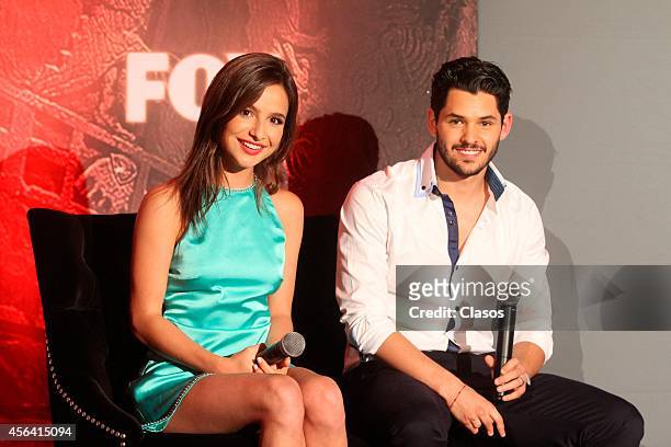 Brenda Asnicar and Ricardo Abarca look on during a press Conference by the cast of FOX series Cumbia Ninja at W Hotel on September 29, 2014 in Mexico...