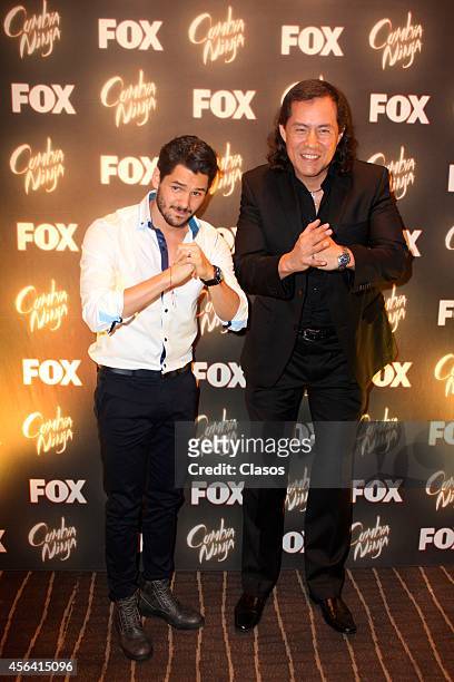 Ricardo Abarca and Victor Jimenez pose for pictures during a press Conference by the cast of FOX series Cumbia Ninja at W Hotel on September 29, 2014...