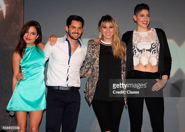 Brenda Asnicar, Ricardo Abarca, Hanna Nicole and Ashley Grace pose for pictures during a press Conference by the cast of FOX series Cumbia Ninja at W...