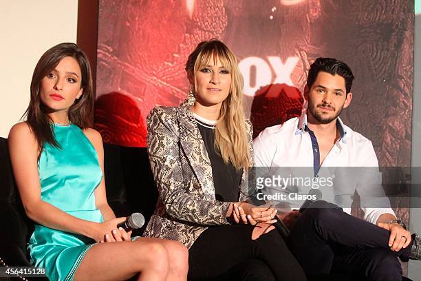 Brenda Asnicar, Hanna Nicole Perez Mosa and Ricardo Abarca during a press Conference by the cast of FOX series Cumbia Ninja at W Hotel on September...