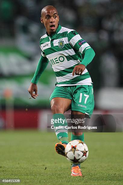 Sporting's midfielder Joao Mario in action during the UEFA Champions League match between Sporting Clube de Portugal and Chelsea Foottball Club on...