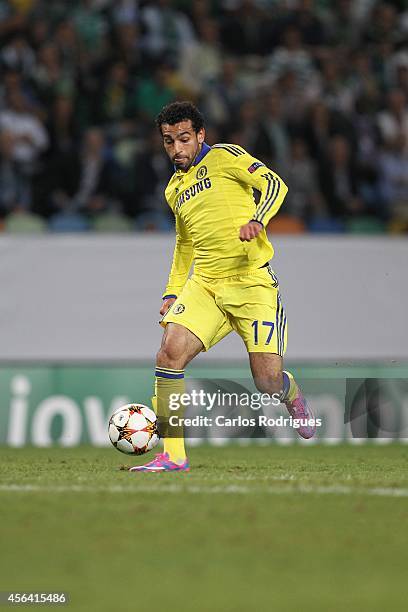 Chelsea's midfielder Mohamed Salah in action during the UEFA Champions League match between Sporting Clube de Portugal and Chelsea Foottball Club on...