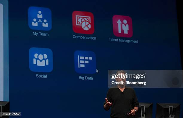 Larry Ellison, chairman of Oracle Corp., speaks during the Oracle OpenWorld 2014 conference in San Francisco, California, U.S., on Tuesday, Sept. 30,...