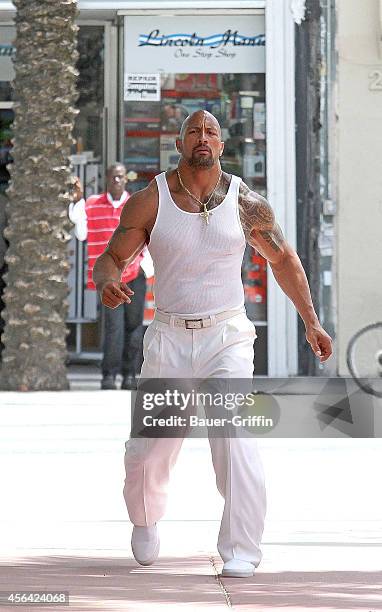 Dwayne 'The Rock' Johnson is seen on movie set of 'Pain and Gain' on April 14, 2012 in Miami, Florida.