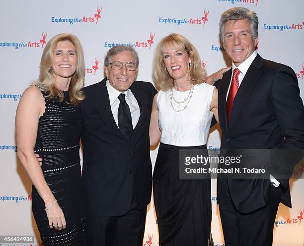 Susan Benedetto, Tony Bennett pose with Bill McDermott at the 8th Annual Exploring the Arts Gala at Cipriani 42nd Street on September 29, 2014 in New...