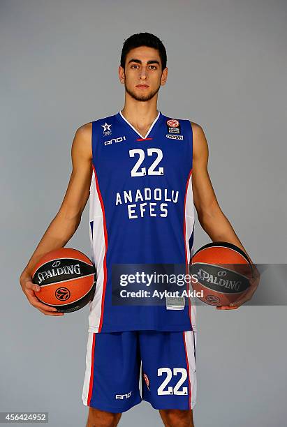 Furkan Korkmaz poses during the Anadolu Efes 2014/2015 Turkish Airlines Euroleague Basketball Media Day at Abdi Ipekci Arena on September 28, 2014 in...