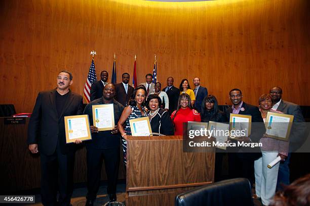 Karl Reid, Reginald Ballard, Vivica A. Fox, Brenda Jones, Bern Nadette Stanis, Chanel, Earnest Pugh and Earline Franklin pose as the Detroit City...