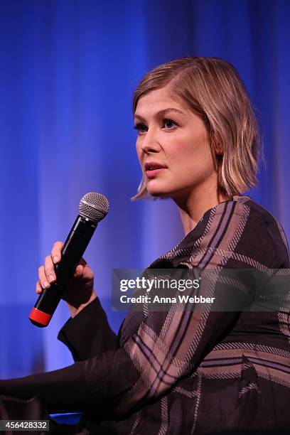 Actress Rosamund Pike attends an official Academy members screening of "Gone Girl" hosted by The Academy of Motion Picture Arts and Sciences at the...