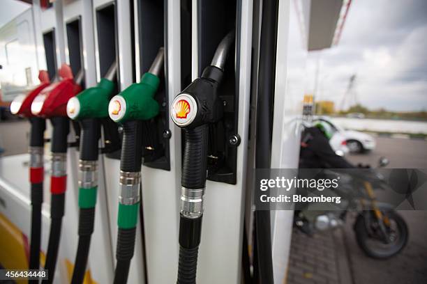 The Shell company logo sits on fuel pumps on the forecourt of a gas station operated by Royal Dutch Shell Plc, in Moscow, Russia, on Tuesday, Sept....