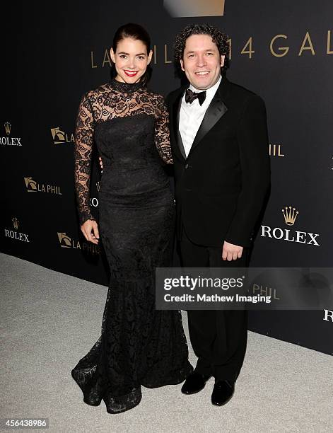 Dancer/journalist Eloisa Knife Maturen and conductor Gustavo Dudamel attend Los Angeles Philharmonic's Walt Disney Concert Hall Opening Night Gala on...