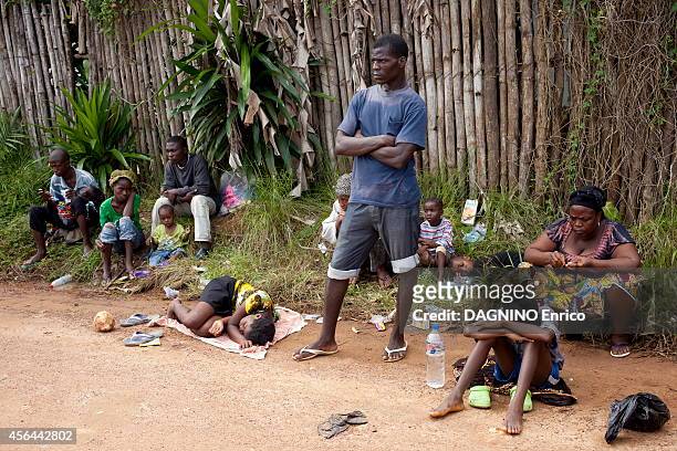 Haemorrhagic epidemic of fever caused by the Ebola virus. Patients waiting at the entrance of the Island Clinic, new treatment center in the suburb...