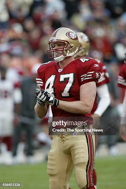 Billy Bajema of the San Francisco 49ers standing on the field during a game against the Arizona Cardinals on December 4, 2005 at Monster park in San...