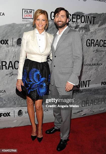 Actress Anna Gunn and actor David Tennant attend the Film Independent Screening of 'Gracepoint' at Bing Theatre at LACMA on September 30, 2014 in Los...