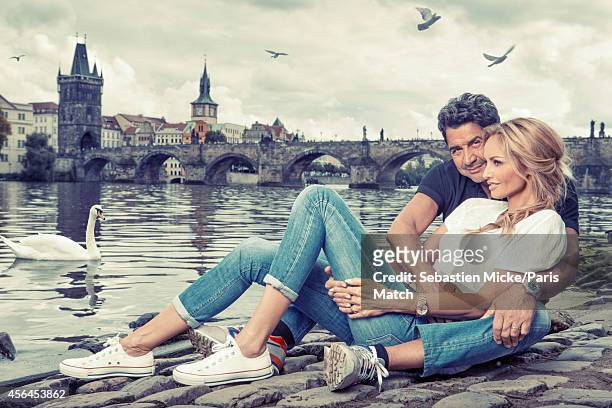 Model Adriana Karembeu with her husband Aram Ohanian are photographed for Paris Match on August 31, 2014 in Prague, Czech Republic.