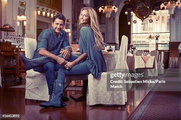 Model Adriana Karembeu with her husband Aram Ohanian are photographed for Paris Match on August 31, 2014 in Prague, Czech Republic.