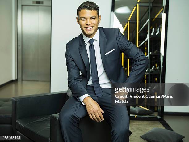 Footballer Thiago Silva is photographed for Paris Match on August 28, 2014 in Paris, France.
