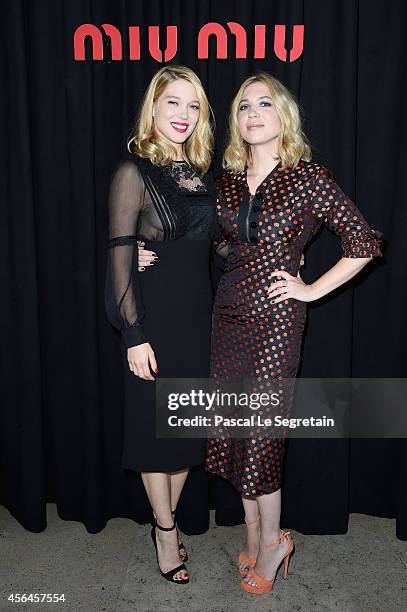 Lea Seydoux and Camille Seydoux attend the Miu Miu show as part of the Paris Fashion Week Womenswear Spring/Summer 2015 on October 1, 2014 in Paris,...