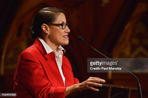Evelyn Brooks Higginbothom attends the W.E.B. Du Bois Medal Ceremony at Harvard University's Sanders Theatre on September 30, 2014 in Cambridge,...