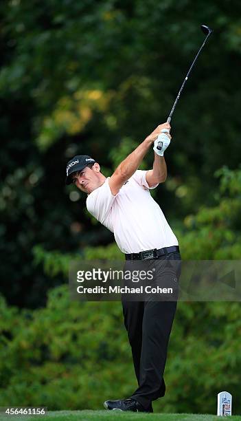 Jon Curran hits a drive during the second round of the Chiquita Classic held at River Run Country Club on September 5, 2014 in Davidson, North...