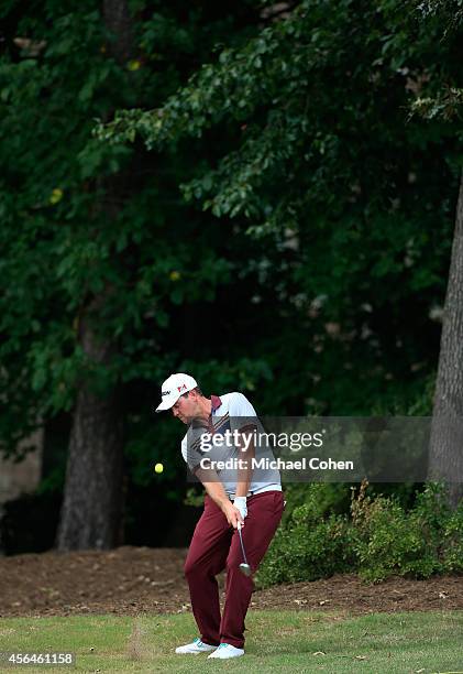 Zack Sucher prepares to play his third shot on the sixth hole during the second round of the Chiquita Classic held at River Run Country Club on...