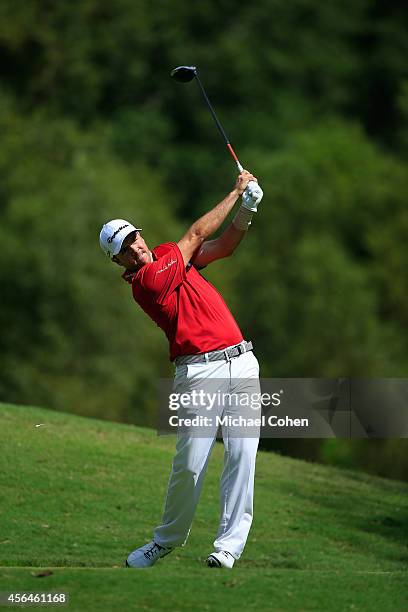 Oscar Fraustro of Mexico hits his drive on the ninth hole during the second round of the Chiquita Classic held at River Run Country Club on September...