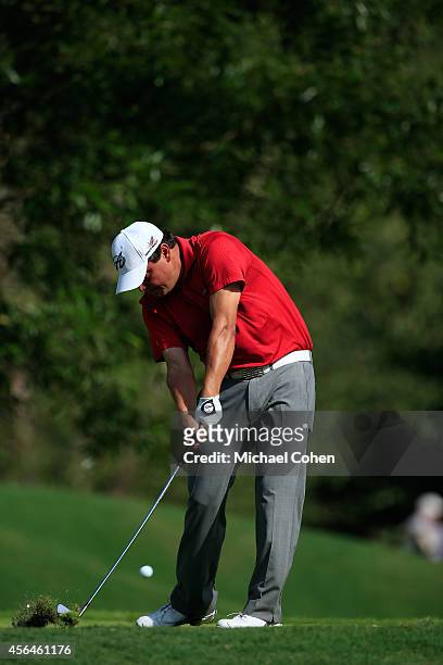 Jeff Curl hits his tee shot during the second round of the Chiquita Classic held at River Run Country Club on September 5, 2014 in Davidson, North...