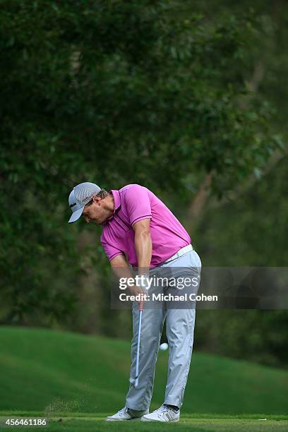 Sebastian Cappelen of Denmark hits a drive during the second round of the Chiquita Classic held at River Run Country Club on September 5, 2014 in...