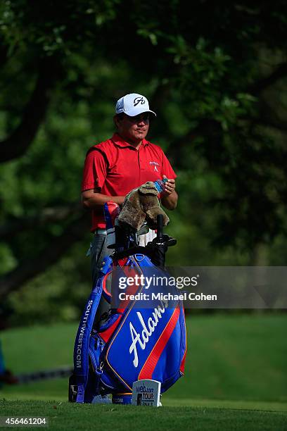 Jeff Curl stands by his golf bag during the second round of the Chiquita Classic held at River Run Country Club on September 5, 2014 in Davidson,...